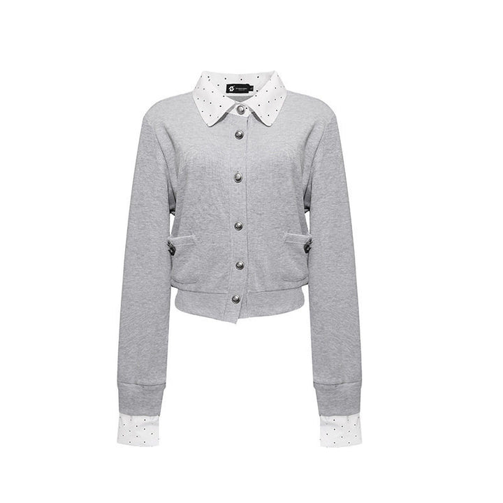 Women's button sweatshirt jacket with inserted shirt collar and cuffs Mune Fashion