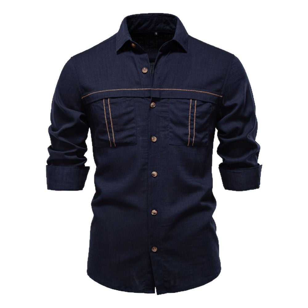Men's Workshirt in Denim Look with Double Chest Pockets and Contrast Stitching Mune Fashion