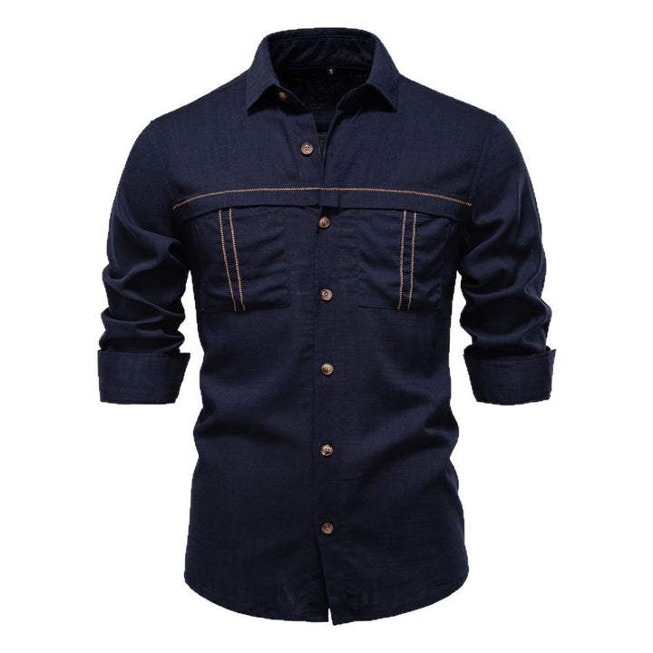 Men's Workshirt in Denim Look with Double Chest Pockets and Contrast Stitching Mune Fashion