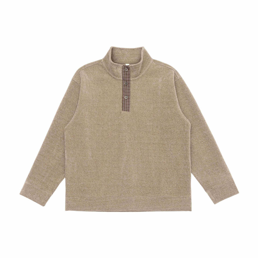 Unisex Fine Structure Half-Zip Sweater with Stand Collar and Checked Button Placket Mune Fashion