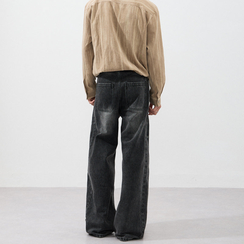 Men's Extra Wide Sculptural Denim Palazzo Pants with Knee Pleats and Seams Mune Fashion