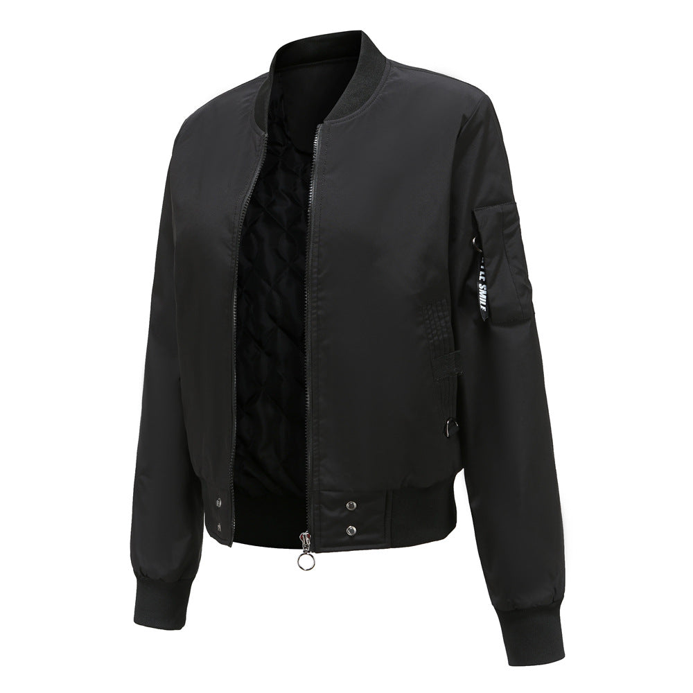 Women's lightweight bomber jacket with ring zipper, sleeve pocket, and tailored silhouette Mune Fashion
