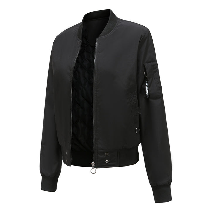 Women's lightweight bomber jacket with ring zipper, sleeve pocket, and tailored silhouette Mune Fashion