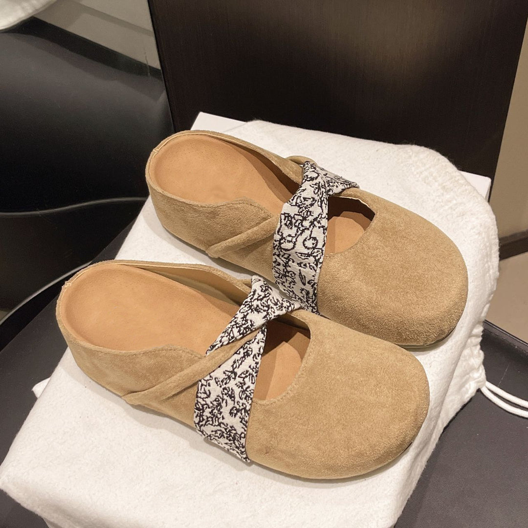 Ladies' Velour Mules with Padded Insole and Decorative Cross Straps Mune Fashion