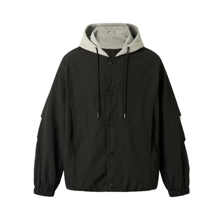 Unisex Oversized Hoodie Jacket in Layering Look with Contrasting Hood, Snap Button Placket, and Elastic Hem Mune Fashion