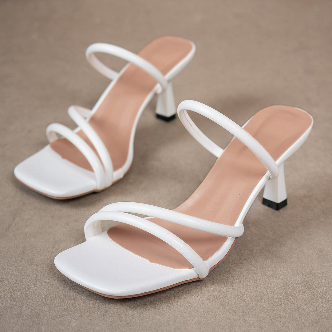 Women's nan minimalist sandal with three narrow straps, square toe shape and feminine funnel heel Mune Fashion
