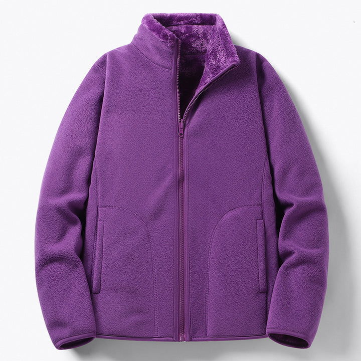 Women Padded Fleece Jacket with Teddy Lining, Stand-up Collar & Full-Length Zipper Mune Fashion