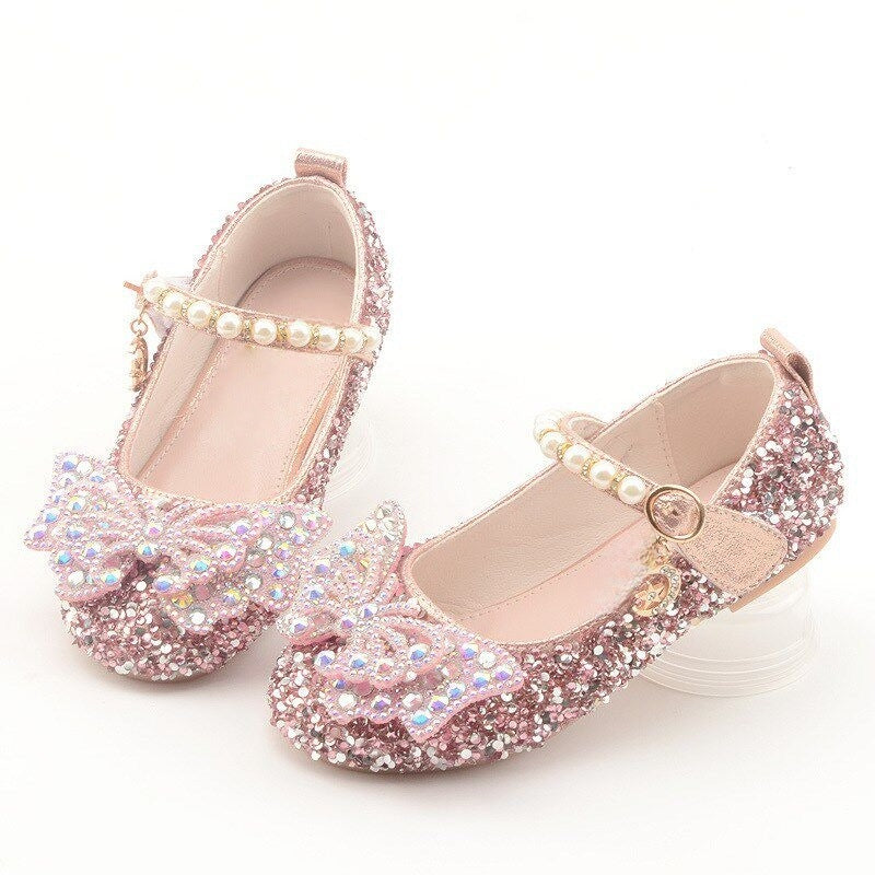 Girls Glittering Ballet Flats with Delicate Bow Appliqués Mune Fashion