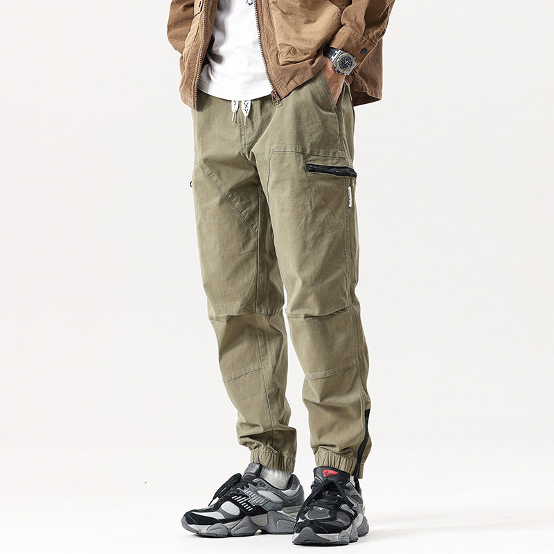 Men's Relaxed Cargo Jogging Pants with Elastic Waistband, Zipper Leg Pocket and Reinforced Knees Mune Fashion