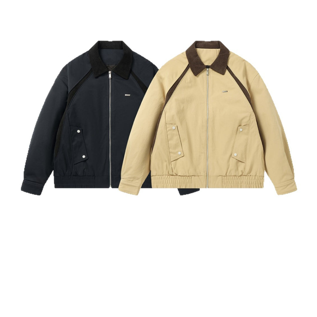 Men's cropped boxy blouson with corduroy collar, two-way zipper, and flap pockets Mune Fashion