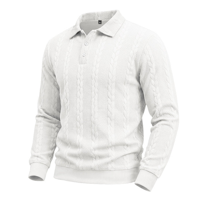 Men's Knitted Polo Sweatshirt with Cable Knit Pattern and Button Placket Mune Fashion