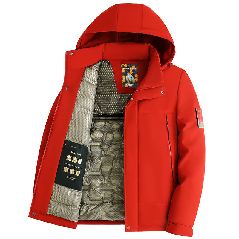 Men's Padded Hoodie Jacket with 3D Quilted Lining and Water-Repellent Outer Shell Mune Fashion