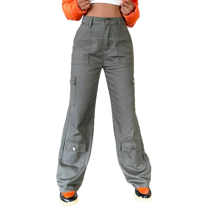 Ladies cargo pants with high waist, wide leg and flap pockets Mune Fashion