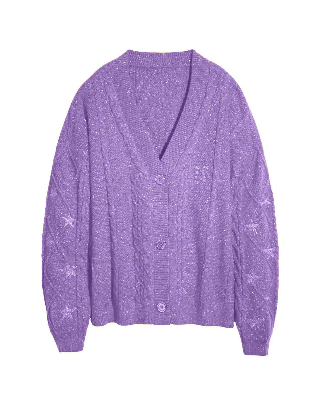 Women's oversized chunky knit cardigan with cable pattern, V-neck and star embroidery Mune Fashion