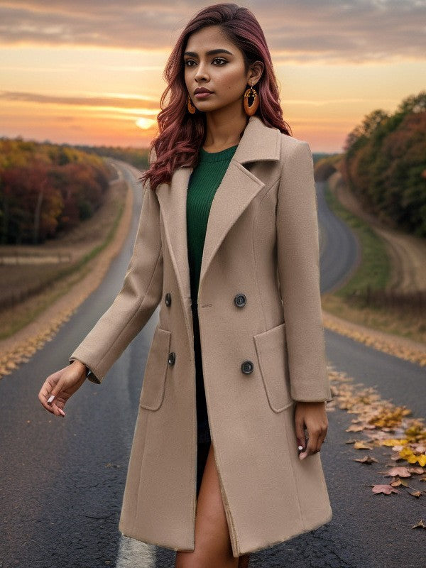 Women Slim Wool Blend Coat with Tailored Silhouette and Patch Pockets Mune Fashion