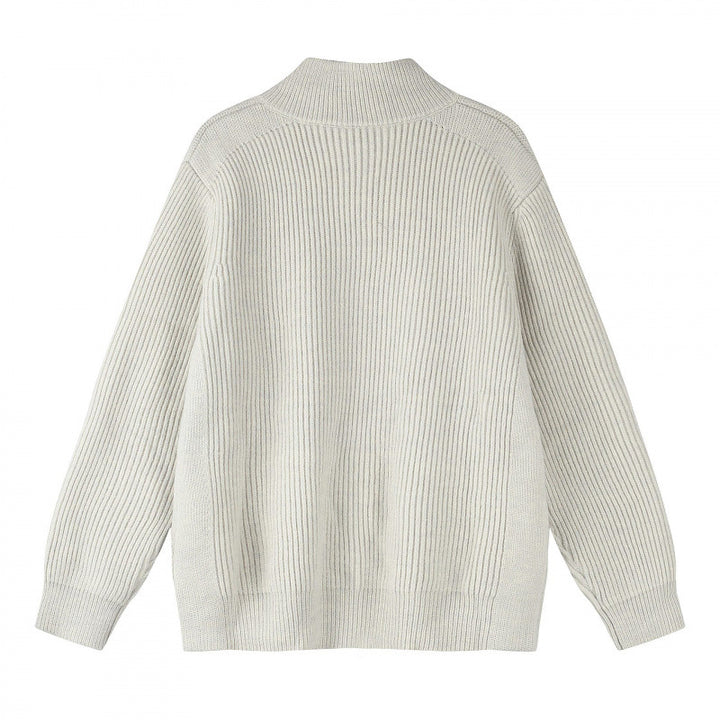 Unisex Chunky Knit Zip-Up Knit Cardigan with Stand-Up Collar and Ribbed Structure Mune Fashion
