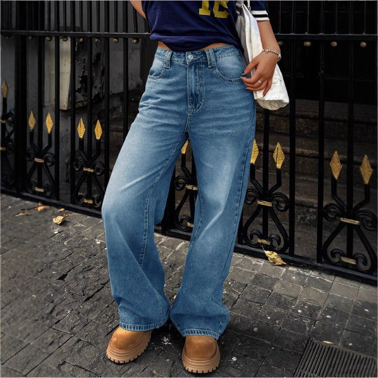 Women's High-Waist Wide Denim Pants with Palazzo Cut Mune Fashion