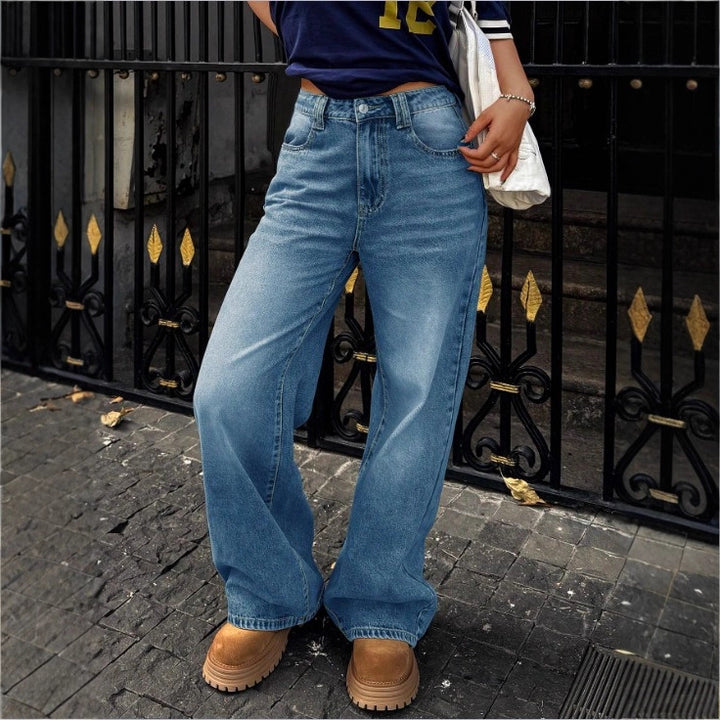 Women's High-Waist Wide Denim Pants with Palazzo Cut Mune Fashion