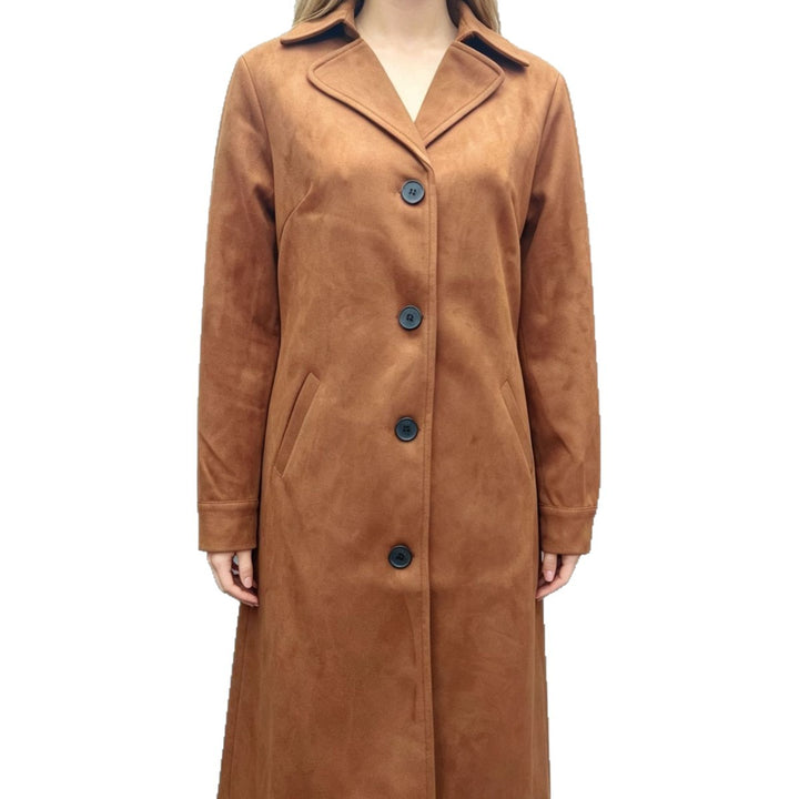 Ladies nan longer velour imitation coat with classic lapels, distinctive button placket and angled pockets Mune Fashion