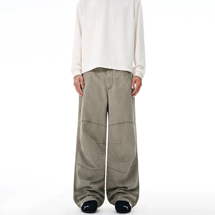 Men's Extra Wide Denim Baggy Pants with Panel Seams and Low Crotch Mune Fashion