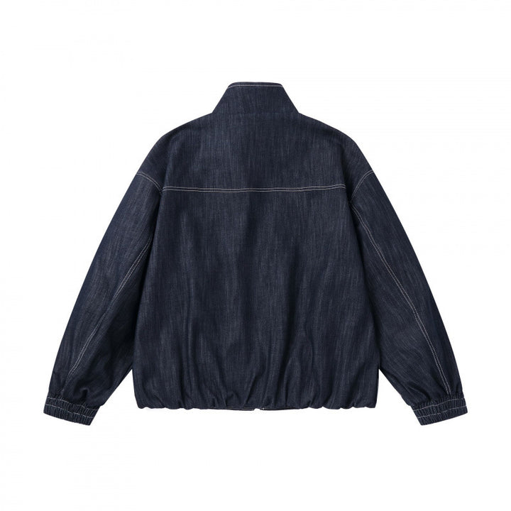 Unisex Boxy Jeans Bomber Jacket with Stand Collar, Zipper and Elastic Hem Mune Fashion