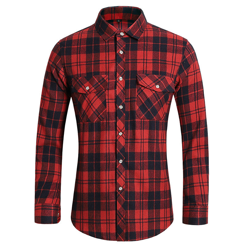 Men's checkered flannel shirt with double breast pockets and kent collar Mune Fashion