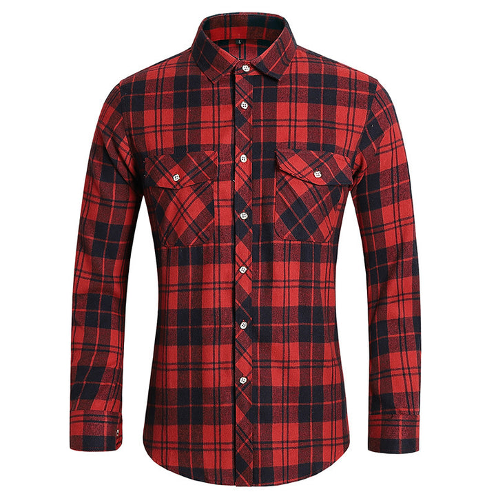 Men's checkered flannel shirt with double breast pockets and kent collar Mune Fashion