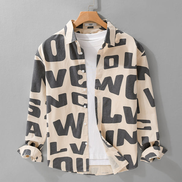 Men's cotton overshirt with all-over lettering print, relaxed fit and kent collar Mune Fashion