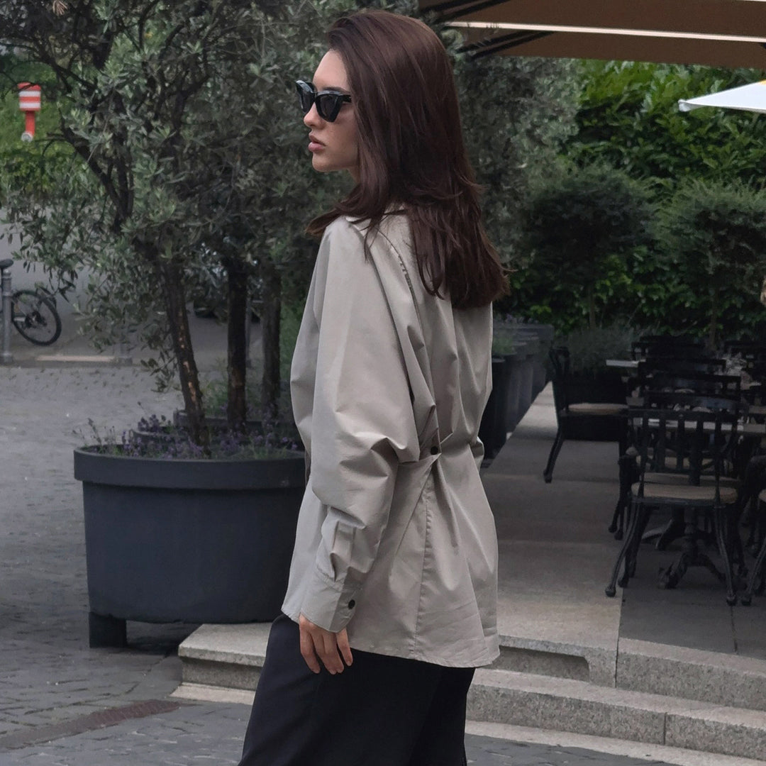Women's tailored shirt blouse with boxy balloon sleeves and pointed collar Mune Fashion