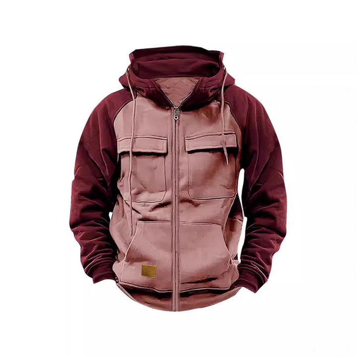 Men's nan Utility hooded jacket with mixed materials, chest pockets, and zipper Mune Fashion