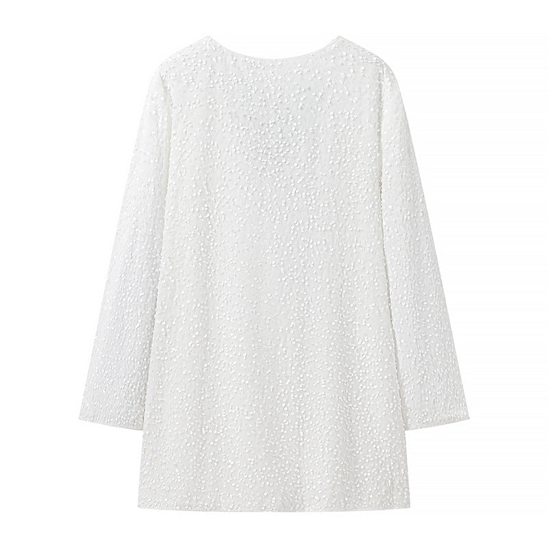 Women's Glitter Tunic with Bow Collar and Fine Sequin Structure Mune Fashion