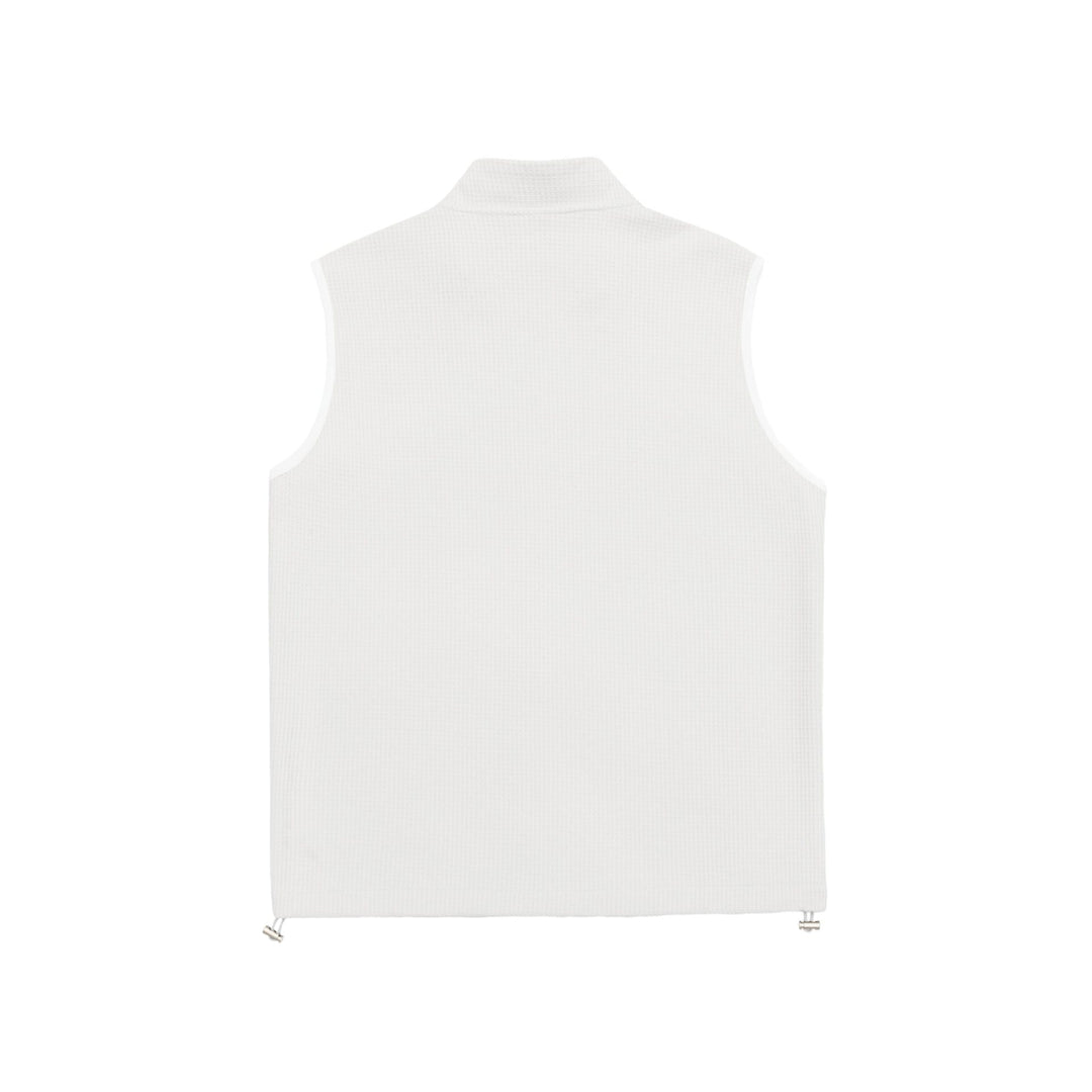 Unisex waffle-structured outdoor vest with stand-up collar, full-length zipper, and drawstring hem Mune Fashion