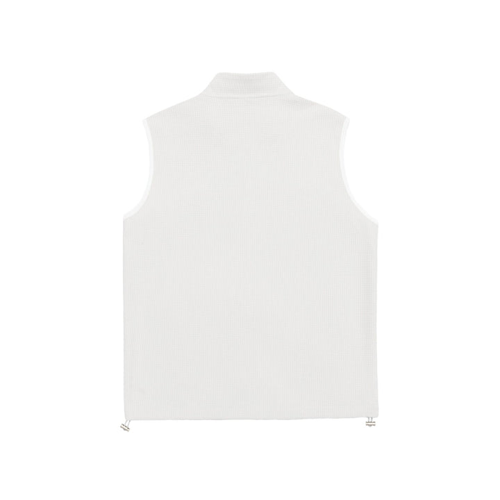 Unisex waffle-structured outdoor vest with stand-up collar, full-length zipper, and drawstring hem Mune Fashion