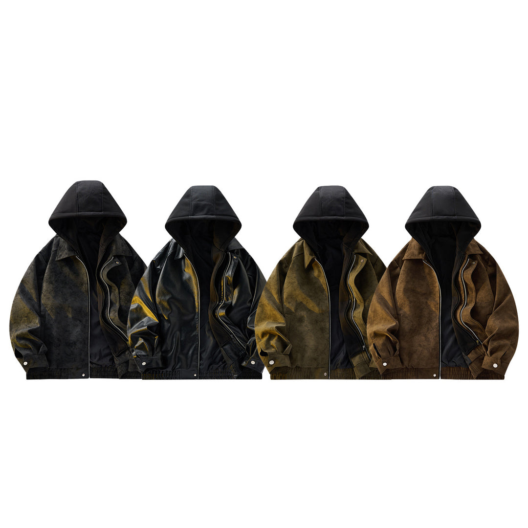 Men's Oversized Suede Look Bomber Jacket with Hood and Double Zipper Mune Fashion