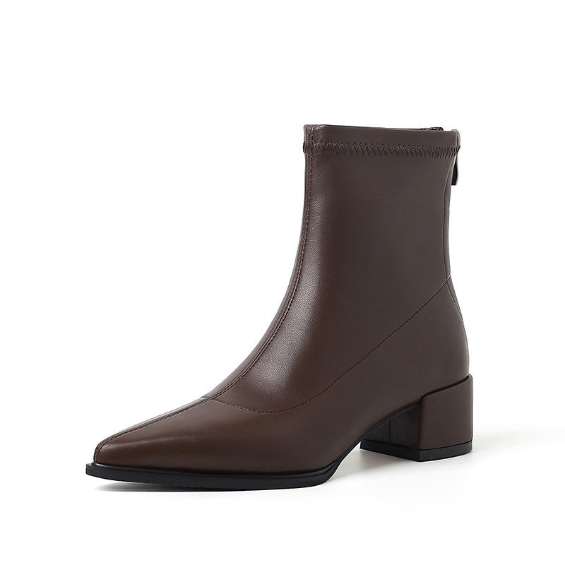 Women ankle-high leather ankle boots with pointed toe shape and sculpted block heel Mune Fashion