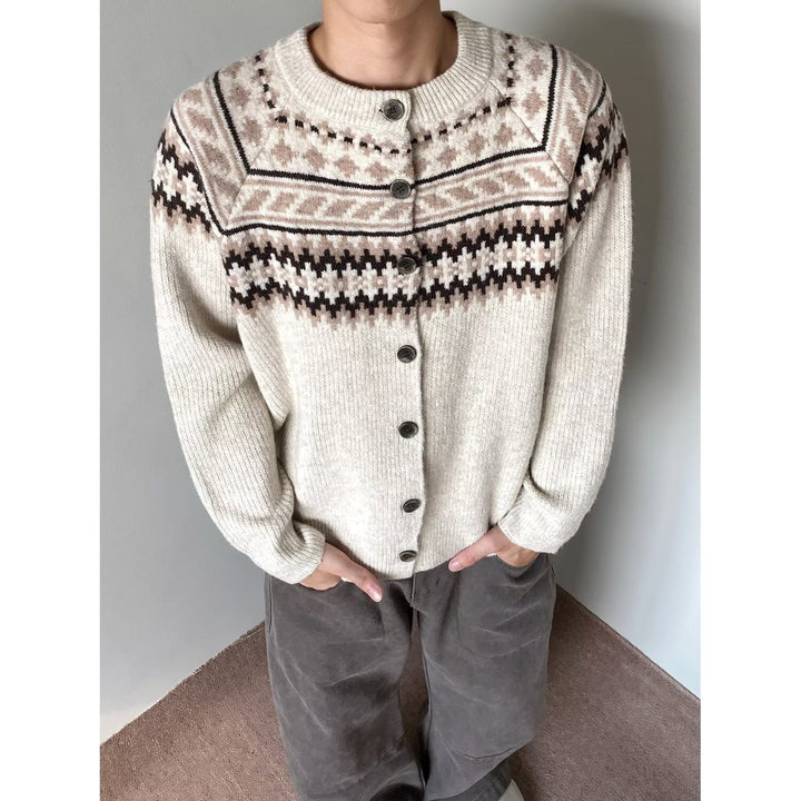 Men's chunky knit pullover with geometric pattern Mune Fashion