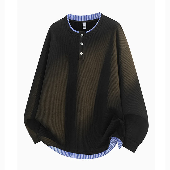 Unisex Oversize Henley-Longsleeve Shirt with Ribbed Structure and Layer Insert Mune Fashion