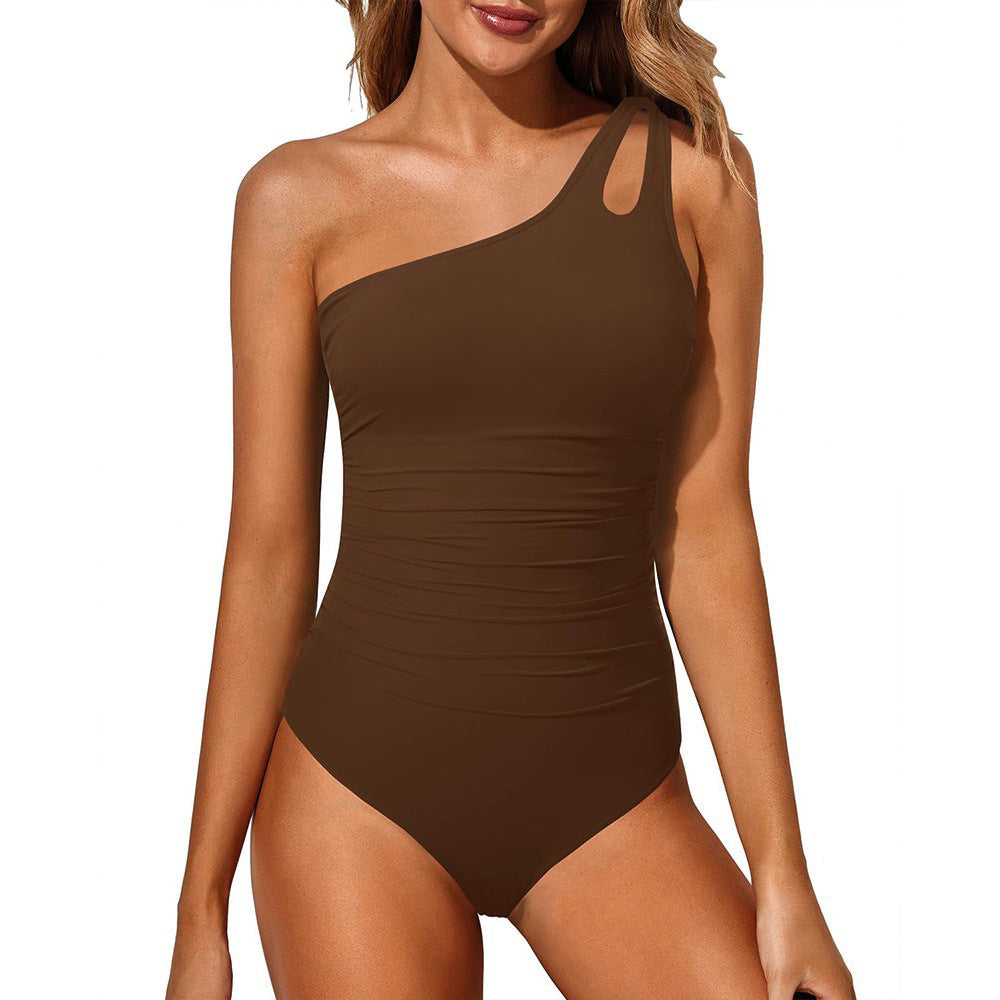 Women One-Sided Swimsuit with Leopard Print Mune Fashion