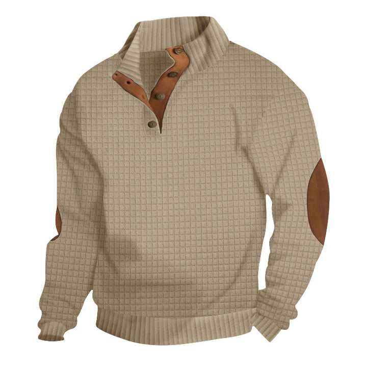 Men's Structured Sweater with Half Button Placket and Elbow Patches Mune Fashion