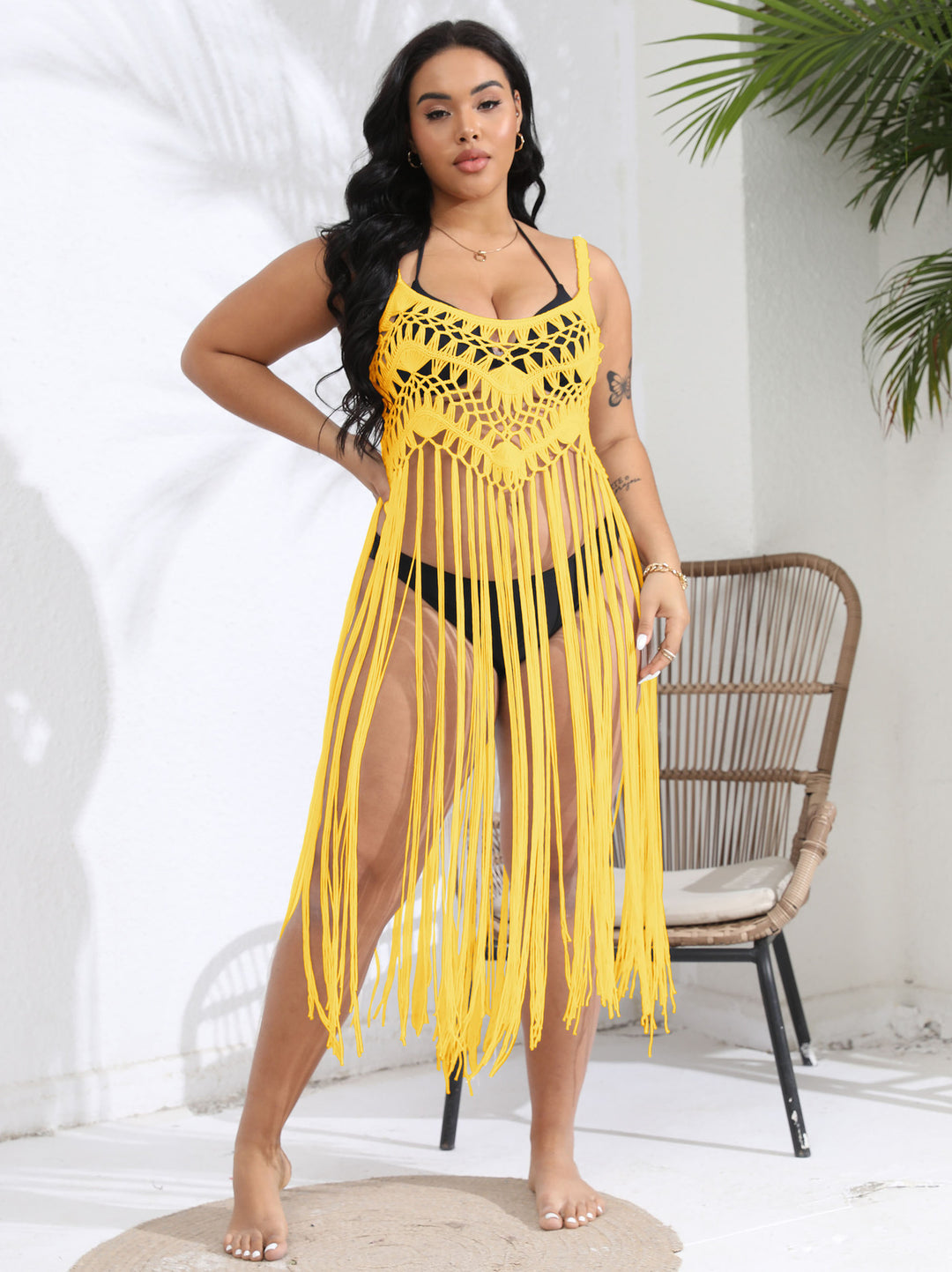 Women crocheted beach cover-up with fringed design Mune Fashion