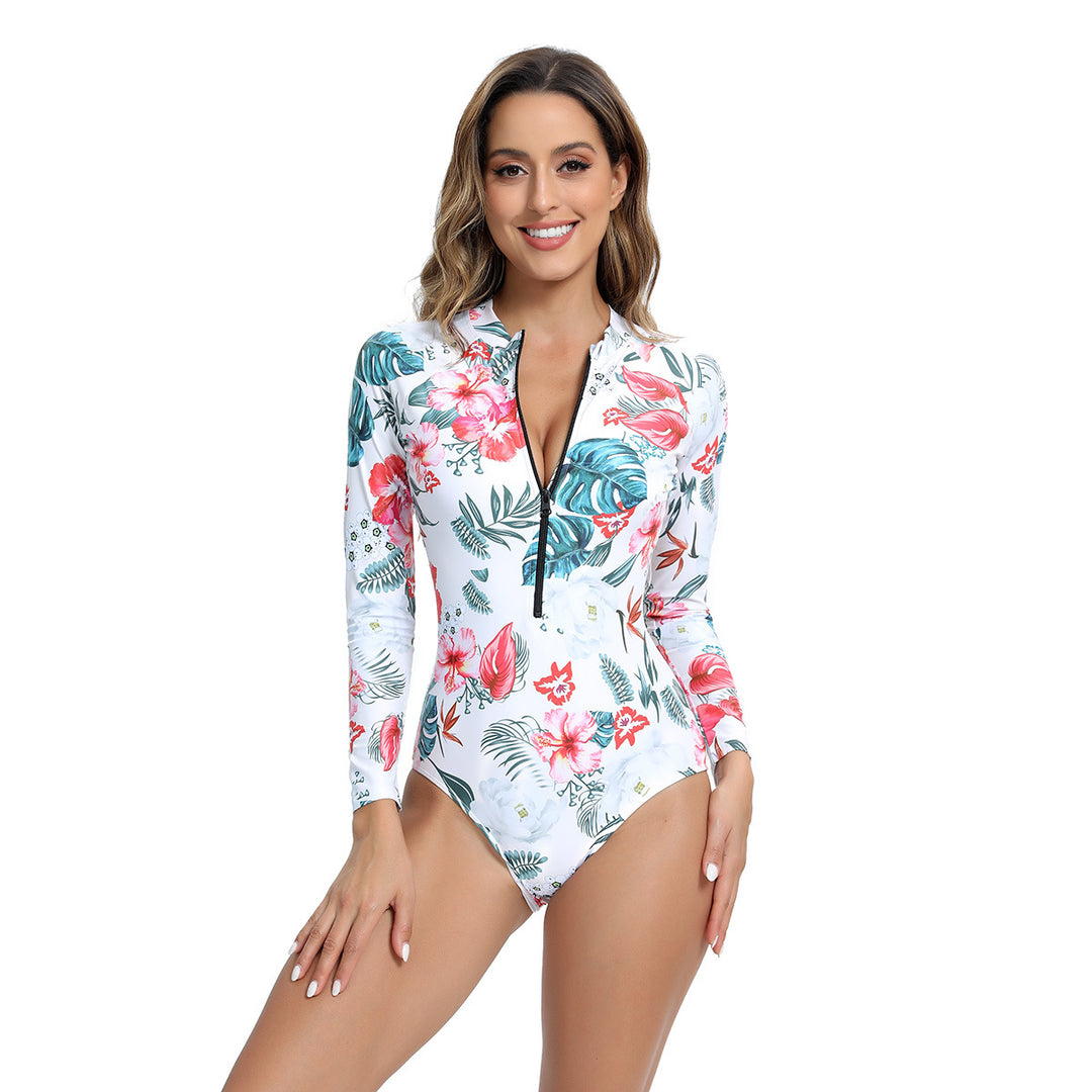 Women Long Sleeve Swimsuit with Modern Zipper Design Mune Fashion
