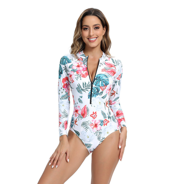 Women Long Sleeve Swimsuit with Modern Zipper Design Mune Fashion