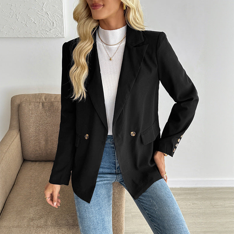 Ladies Elegant Blazer with Button Details and Unique Cut Mune Fashion