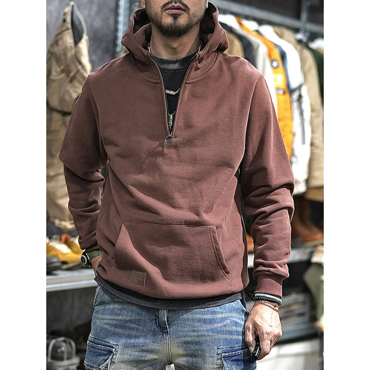 Men's Comfortable Hooded Sweatshirt with Half Zipper Mune Fashion