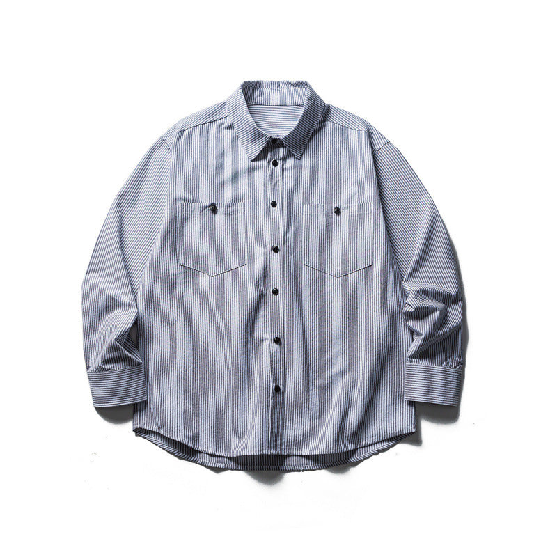 Men's Oversized Shirt in Worker Style with Pinstripes and Chest Pockets Mune Fashion