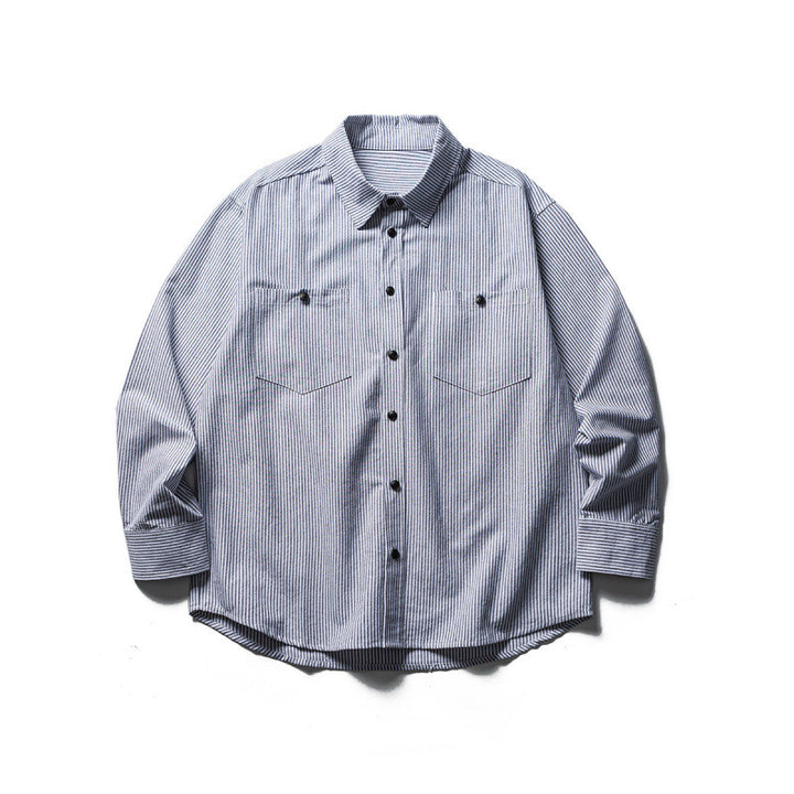 Men's Oversized Shirt in Worker Style with Pinstripes and Chest Pockets Mune Fashion