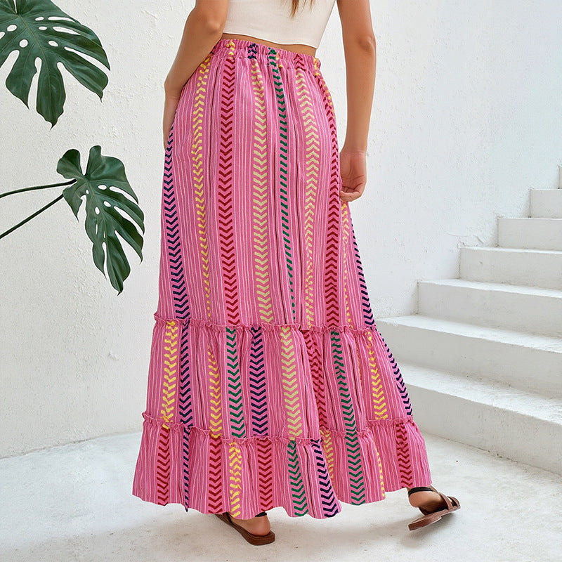 Women's Casual Maxi Skirt with Ruffles and Ties Mune Fashion