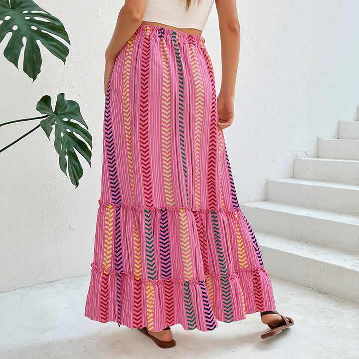 Women's Casual Maxi Skirt with Ruffles and Ties Mune Fashion