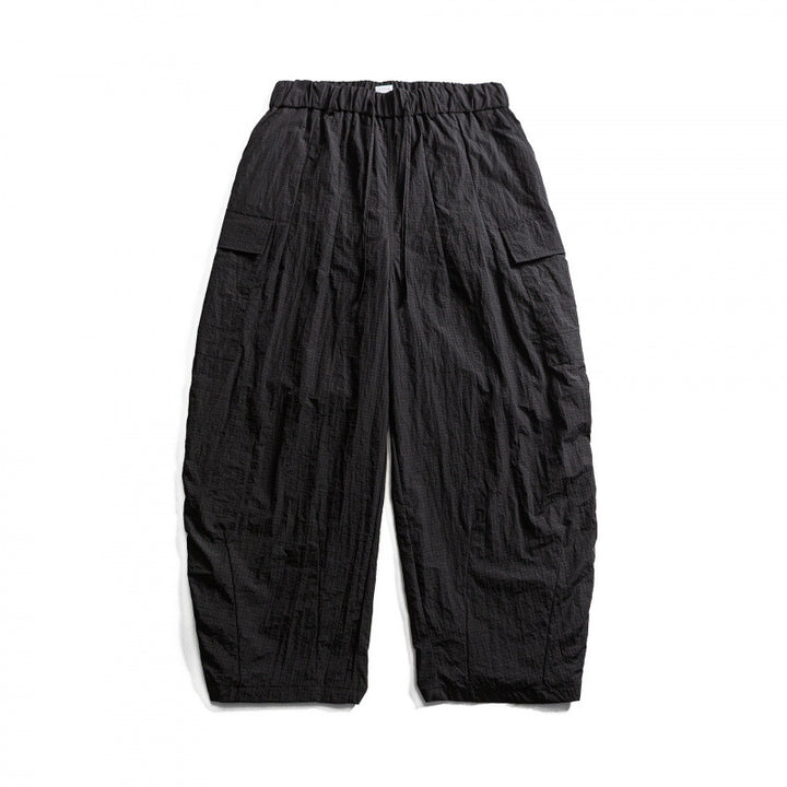 Unisex Wide Cropped Cargo Pants with Elastic Waistband, Drawstring and Overlay Pockets Mune Fashion