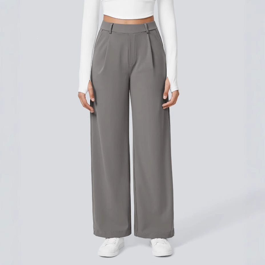 Women's Wide High-Waist Palazzo Pants with Pleats and Side Pockets Mune Fashion
